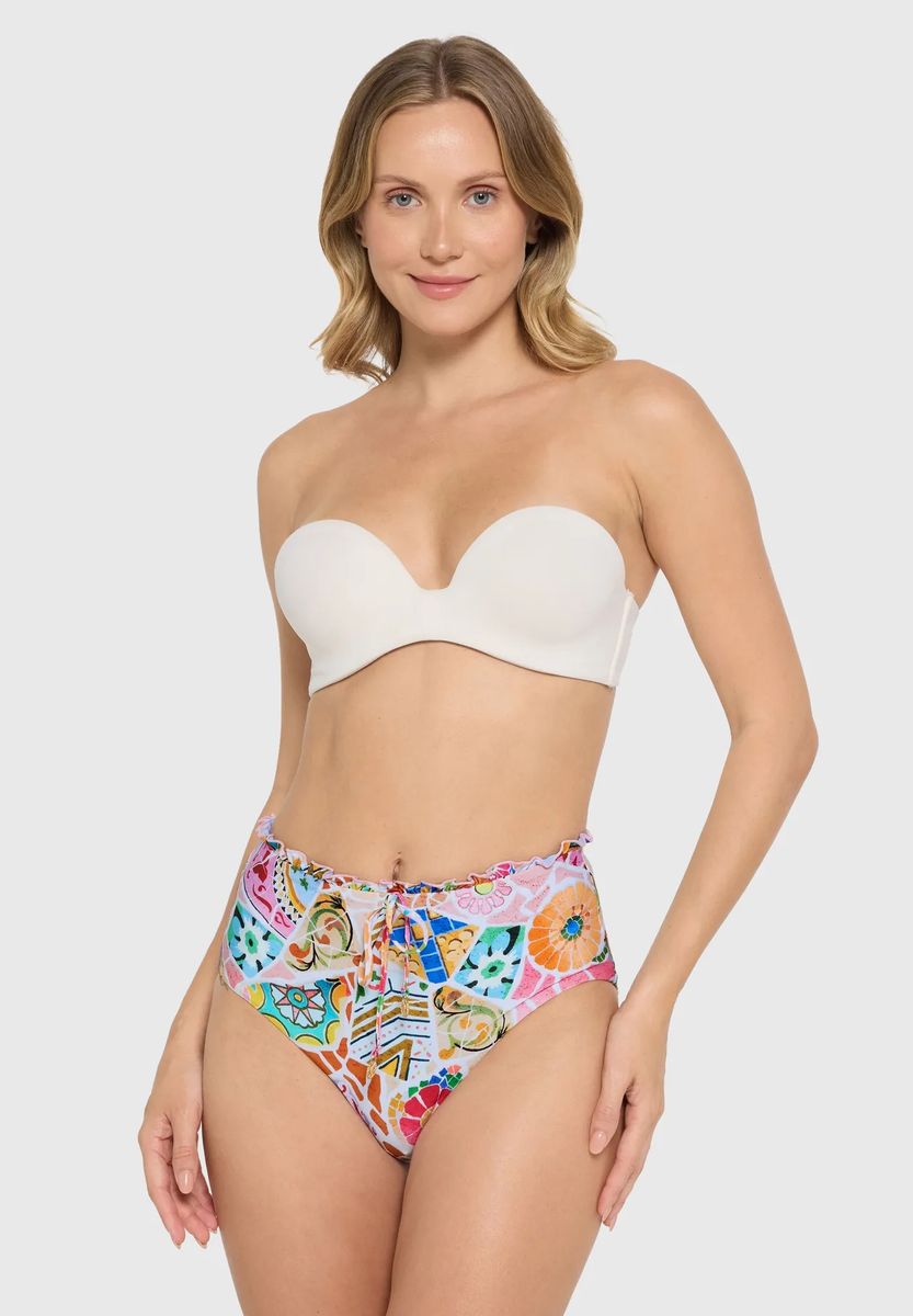 Mosaik-Print High-Waist mit Wellensaum