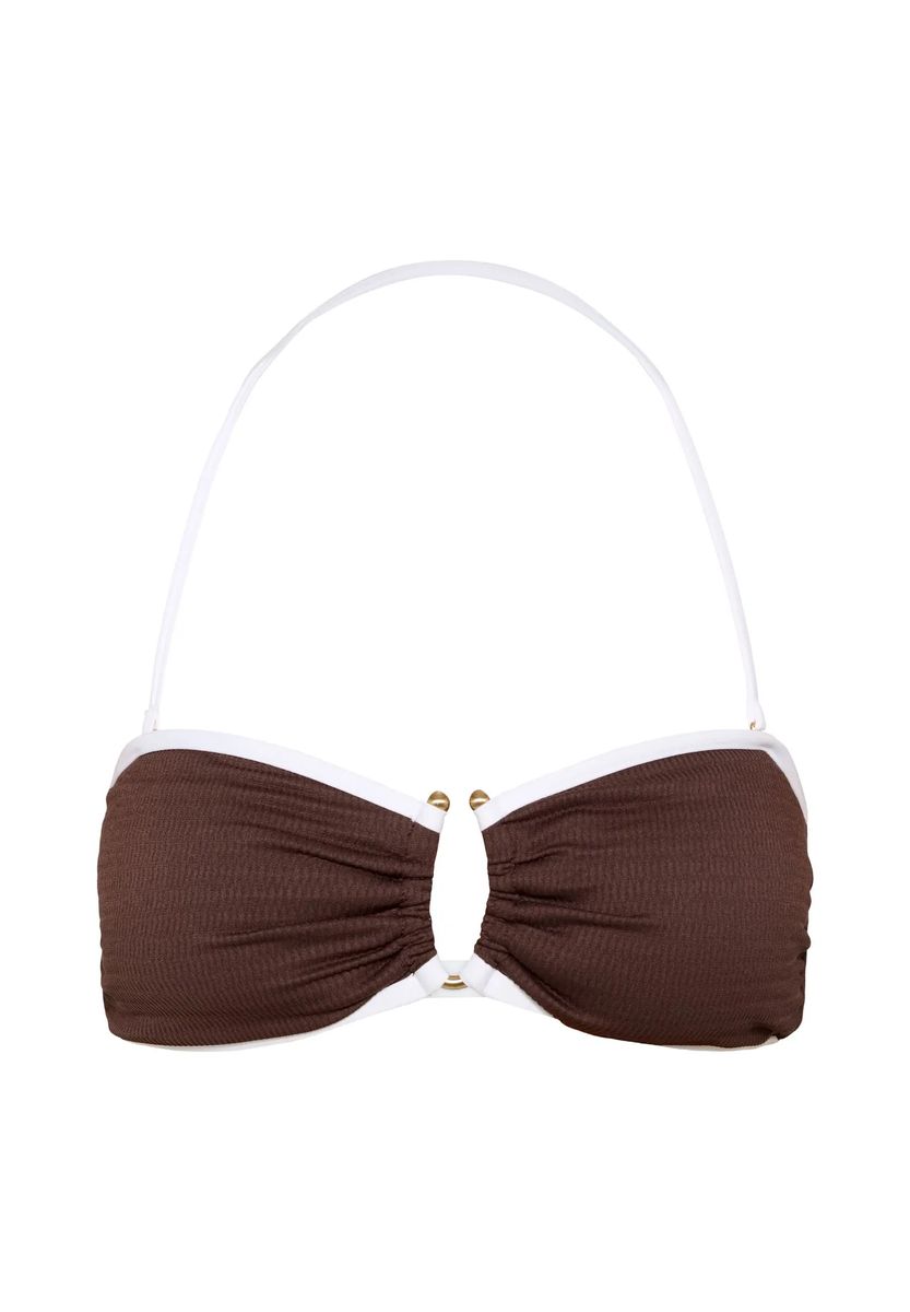 Geripptes Bandeau-Halterneck-Bikinioberteil