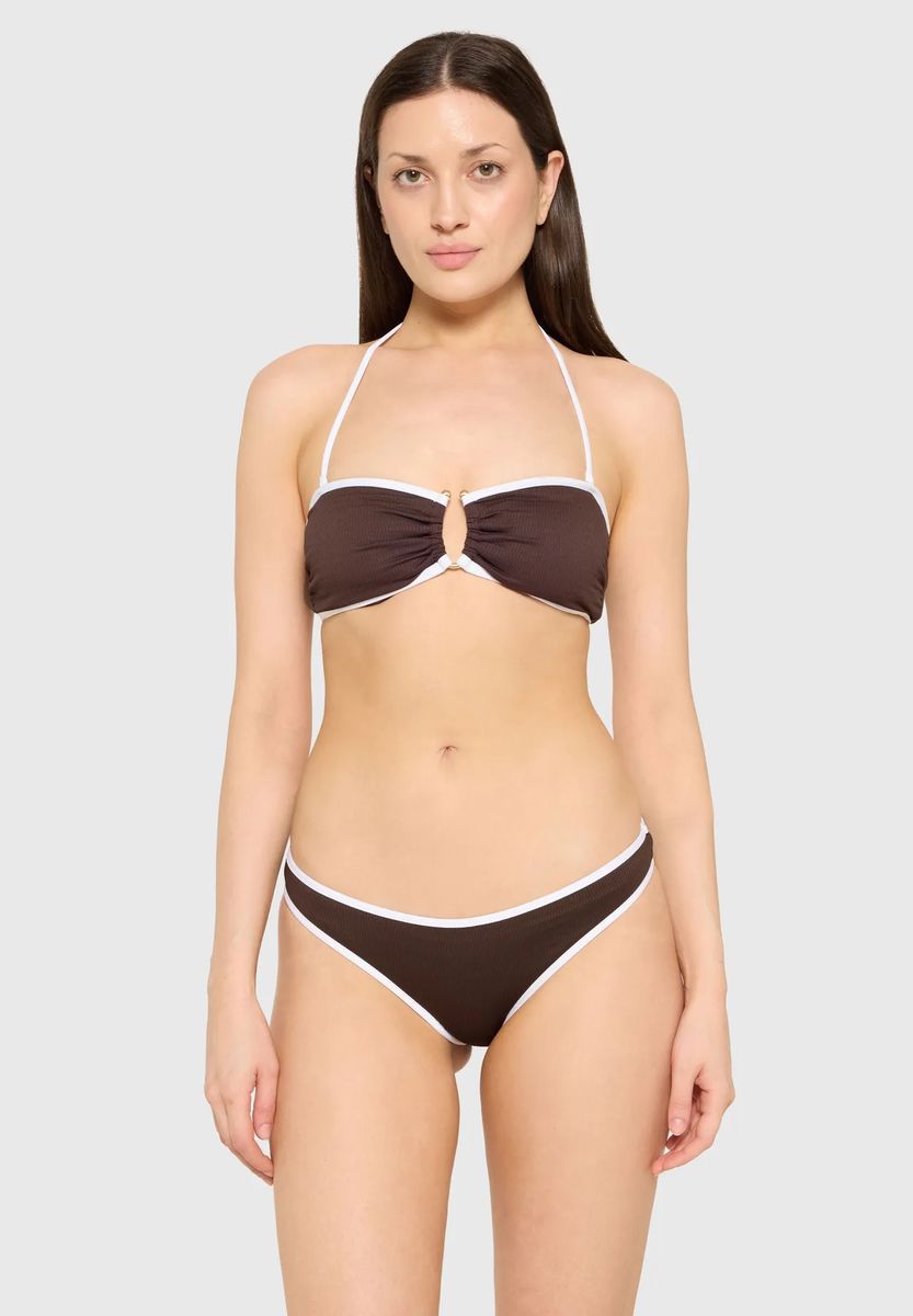 Geripptes Bandeau-Halterneck-Bikinioberteil