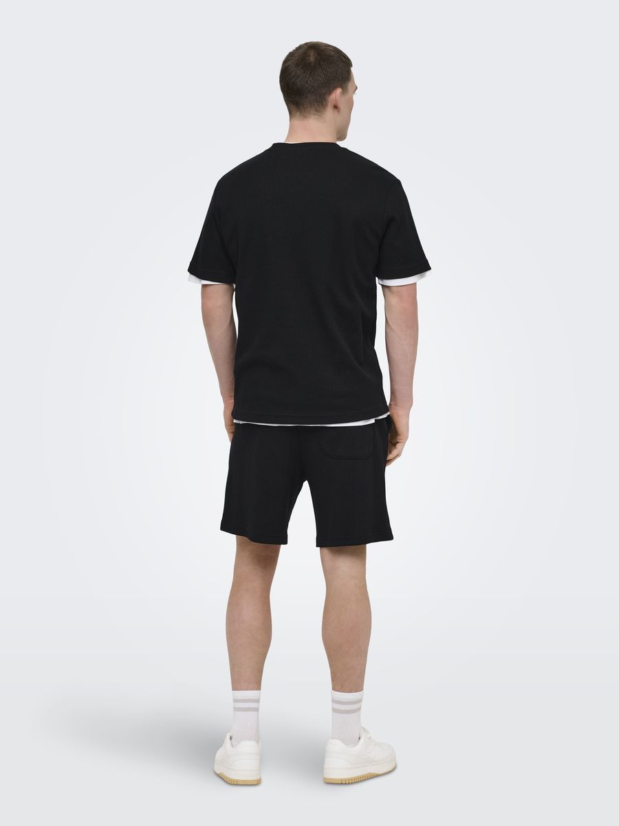 Lockeres Waffelstrick-T-Shirt aus Baumwolle