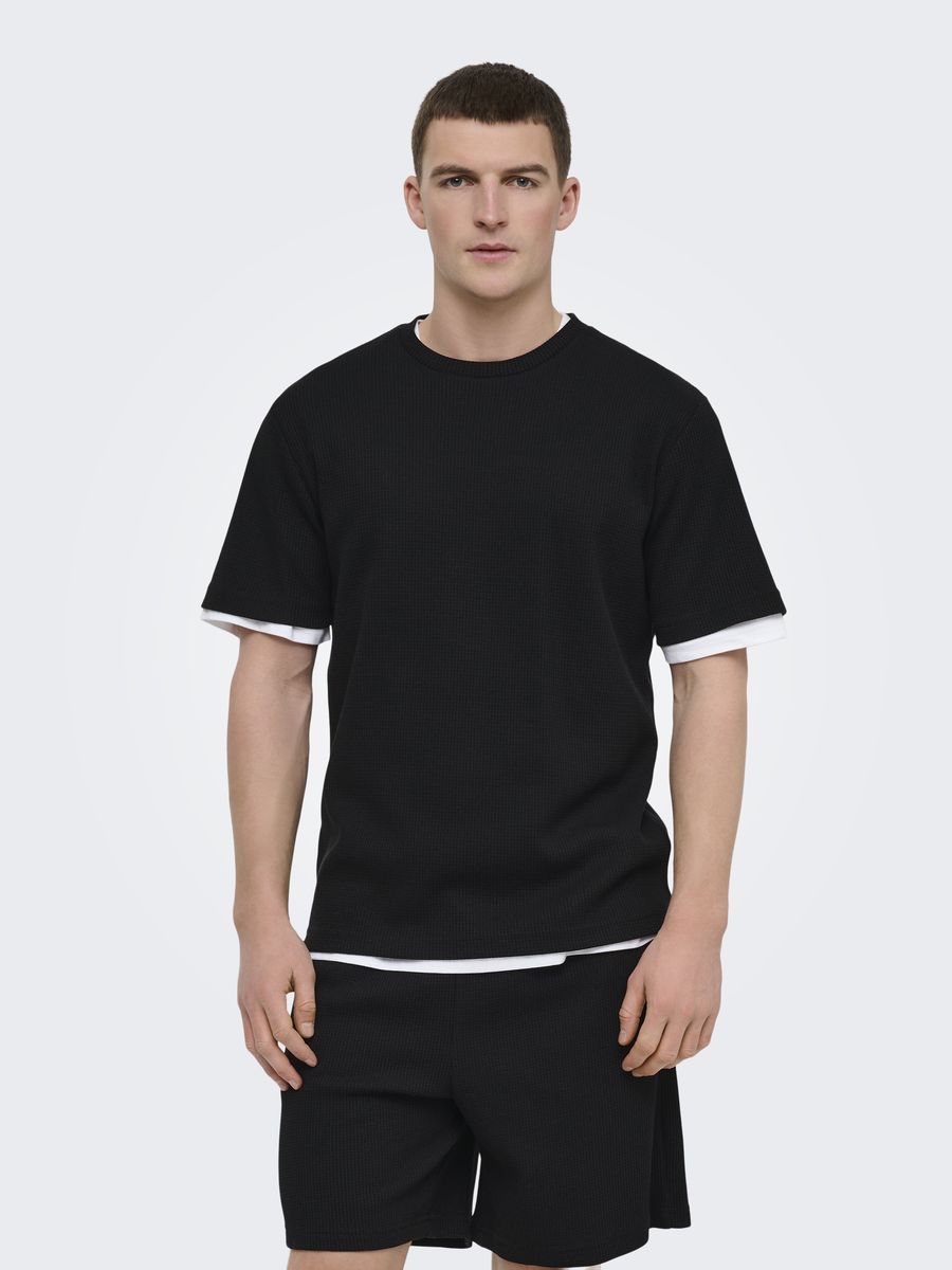 Lockeres Waffelstrick-T-Shirt aus Baumwolle