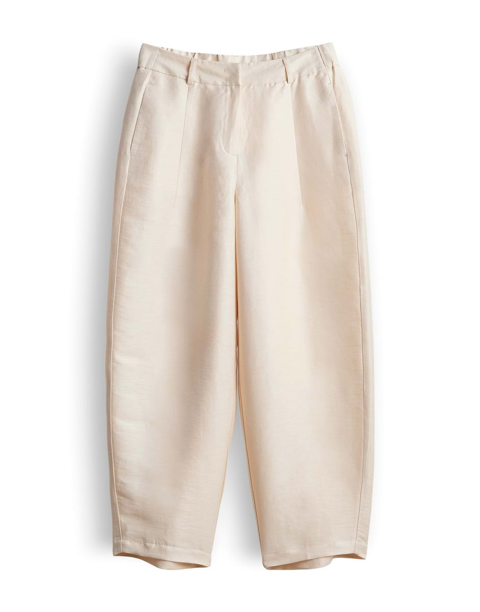 Hochtaillierte Stoffhose mit Leinenanteil