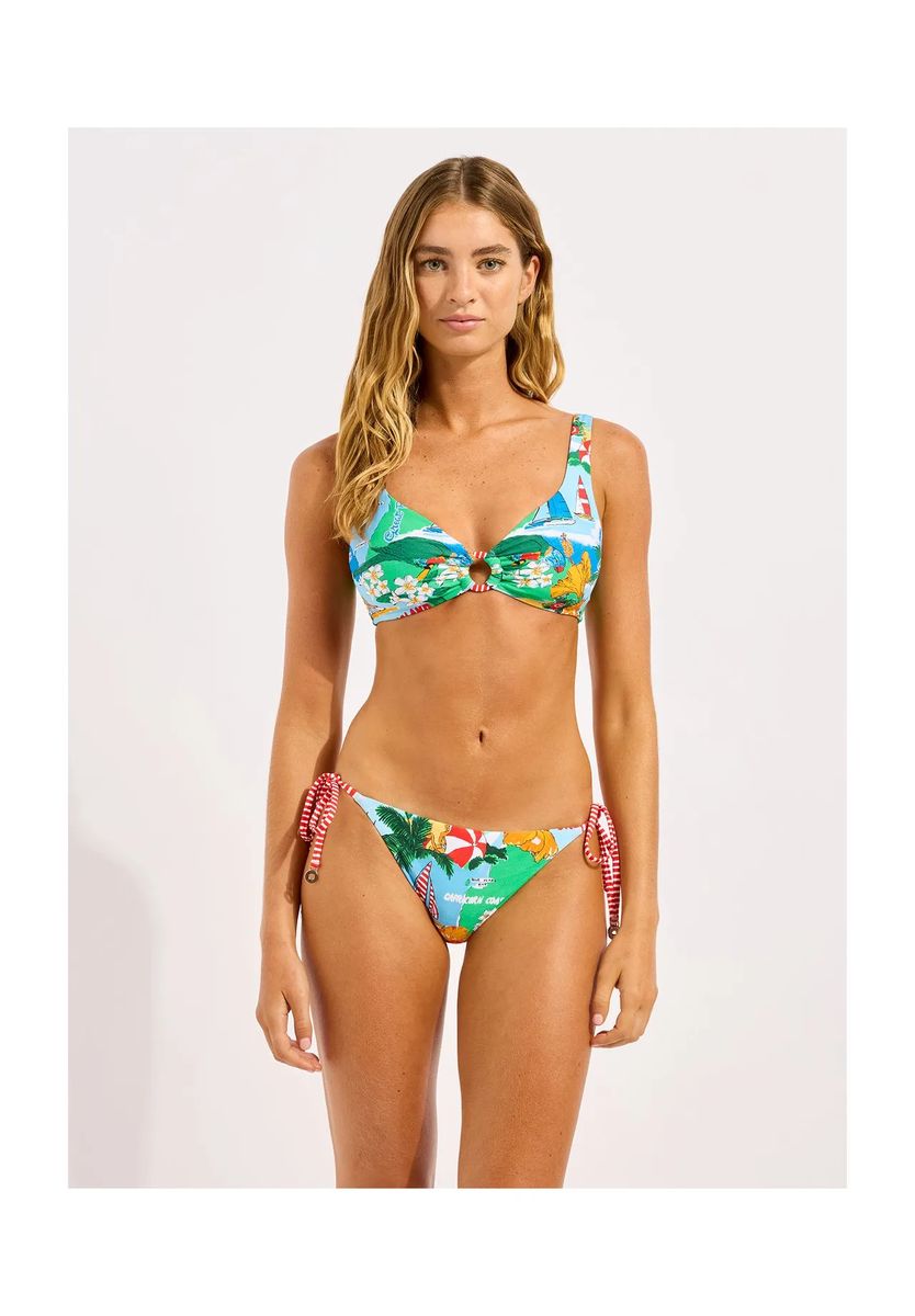 Bikini-Oberteil mit Tropenprint und Ring-Detail