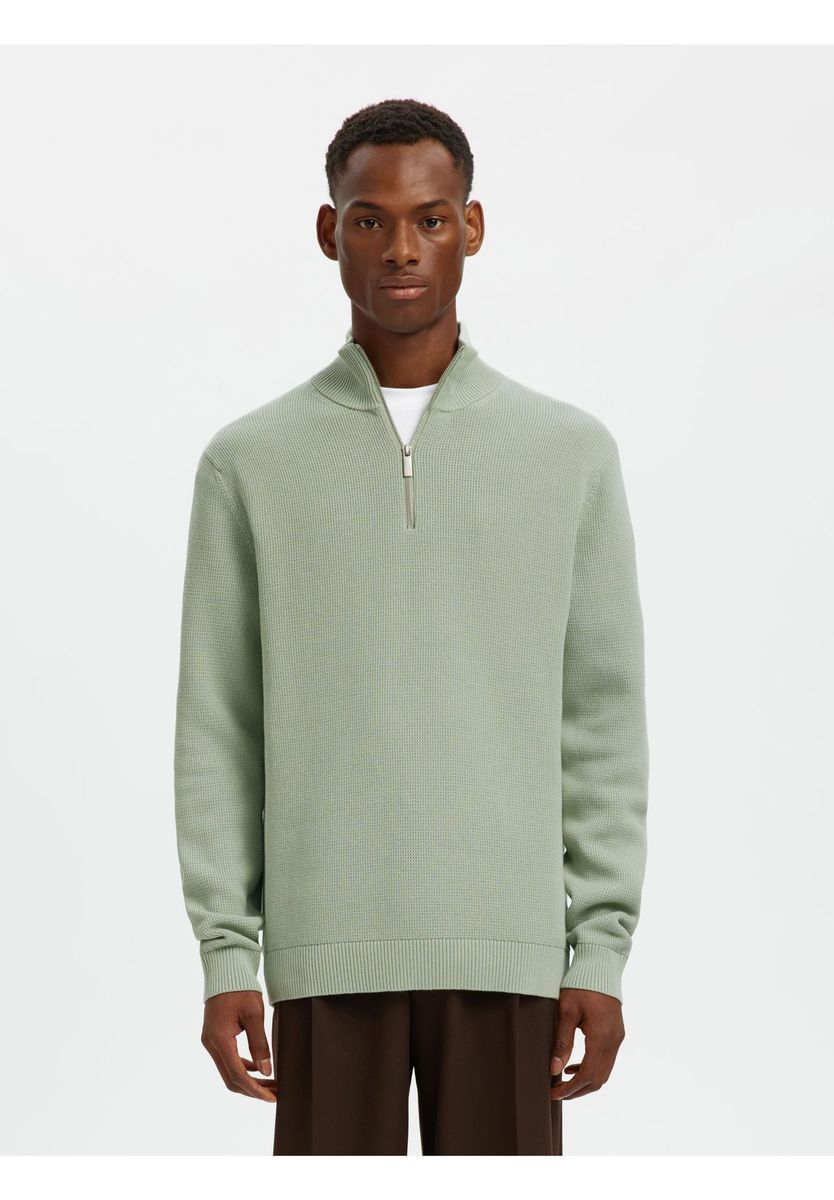 Bio-Baumwoll Pullover mit halbem Reißverschluss