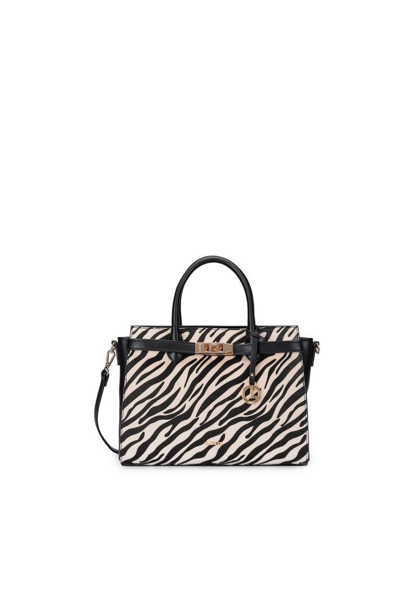 Zebra-Fellimitat Henkeltasche mit Riemen