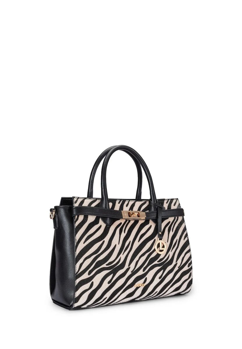 Zebra-Fellimitat Henkeltasche mit Riemen