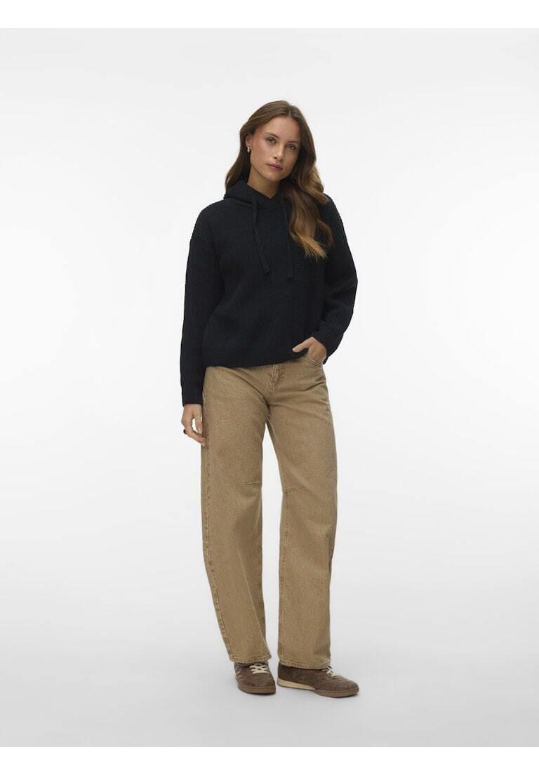 Schwarzer Strick-Hoodie mit Kordelzug