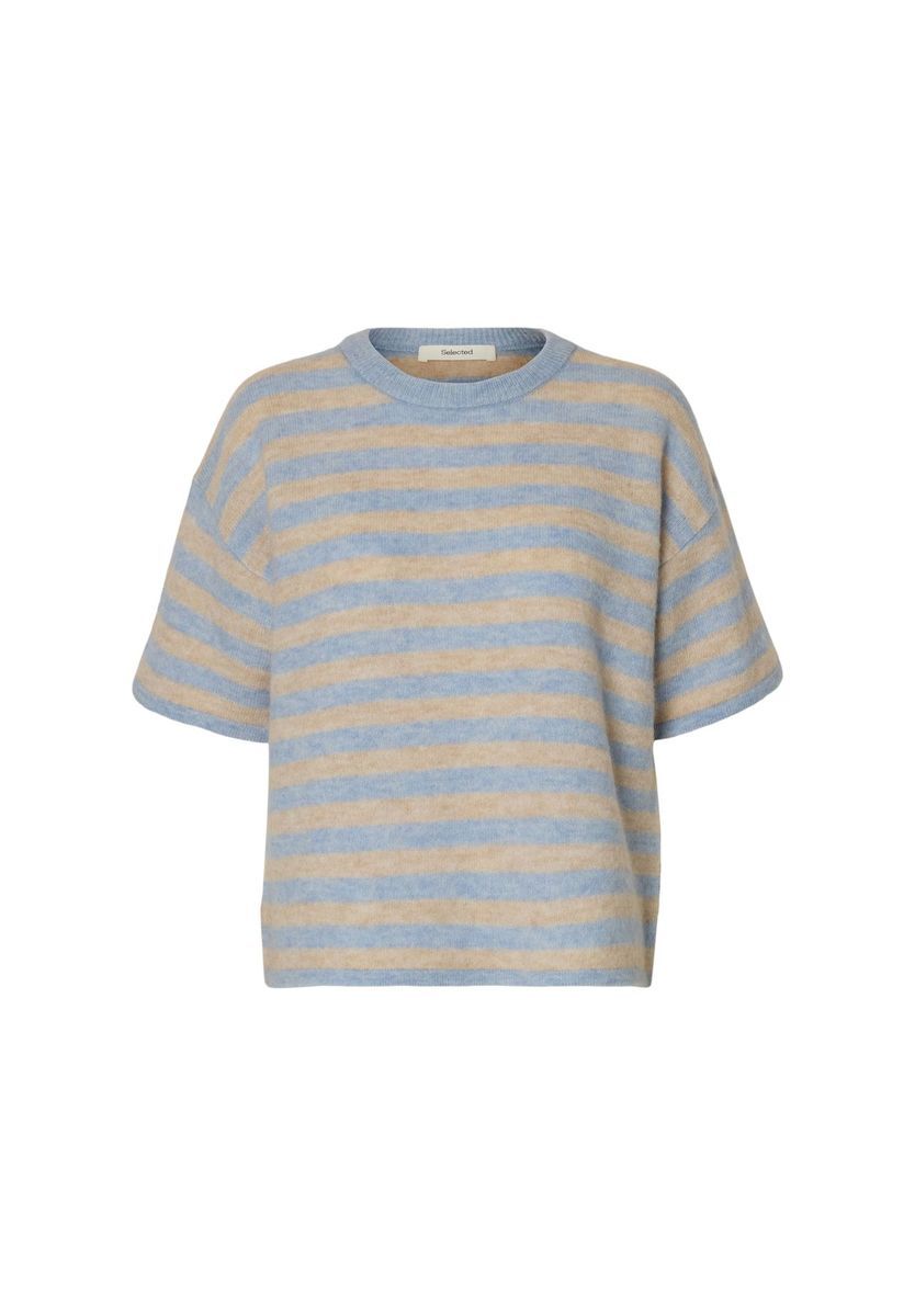 Gestreiftes Kurzarm-Strickoberteil