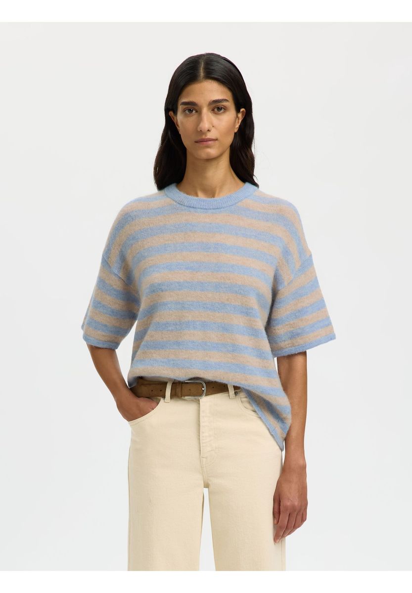 Gestreiftes Kurzarm-Strickoberteil