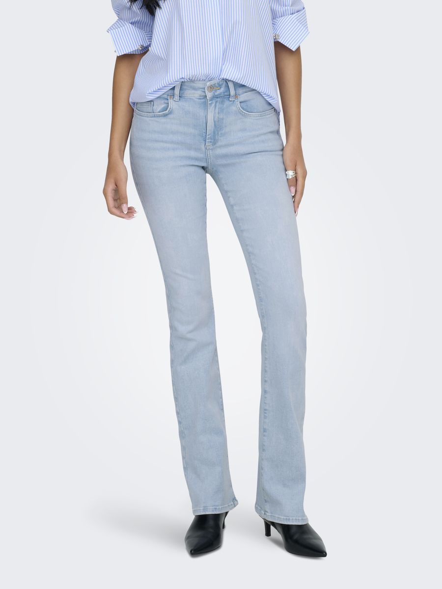 Jeans mit ausgestelltem Bein, helle Waschung