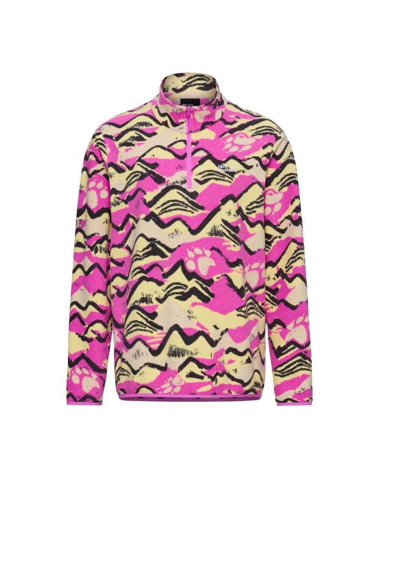 Grafik-Fleecepullover mit Troyer-Kragen