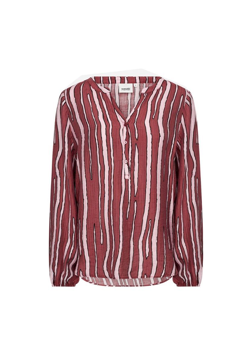 Gestreifte Langarmbluse mit Schlitzkragen