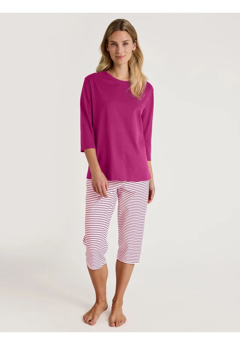 Gestreiftes Baumwoll-Capri-Pyjama-Set