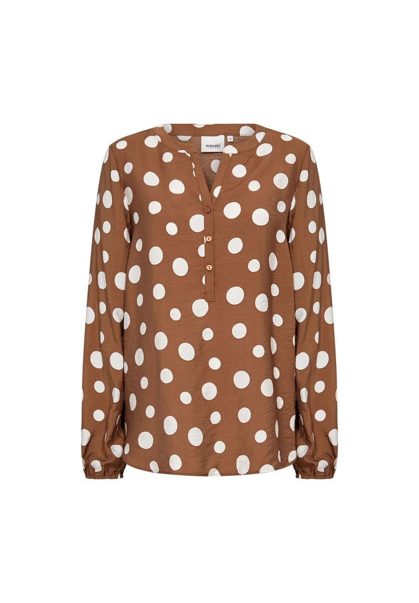 Wasabi CONCEPT Shirtbluse Celia 1, Split-Neck, für Damen, braun|weiß, 46/48