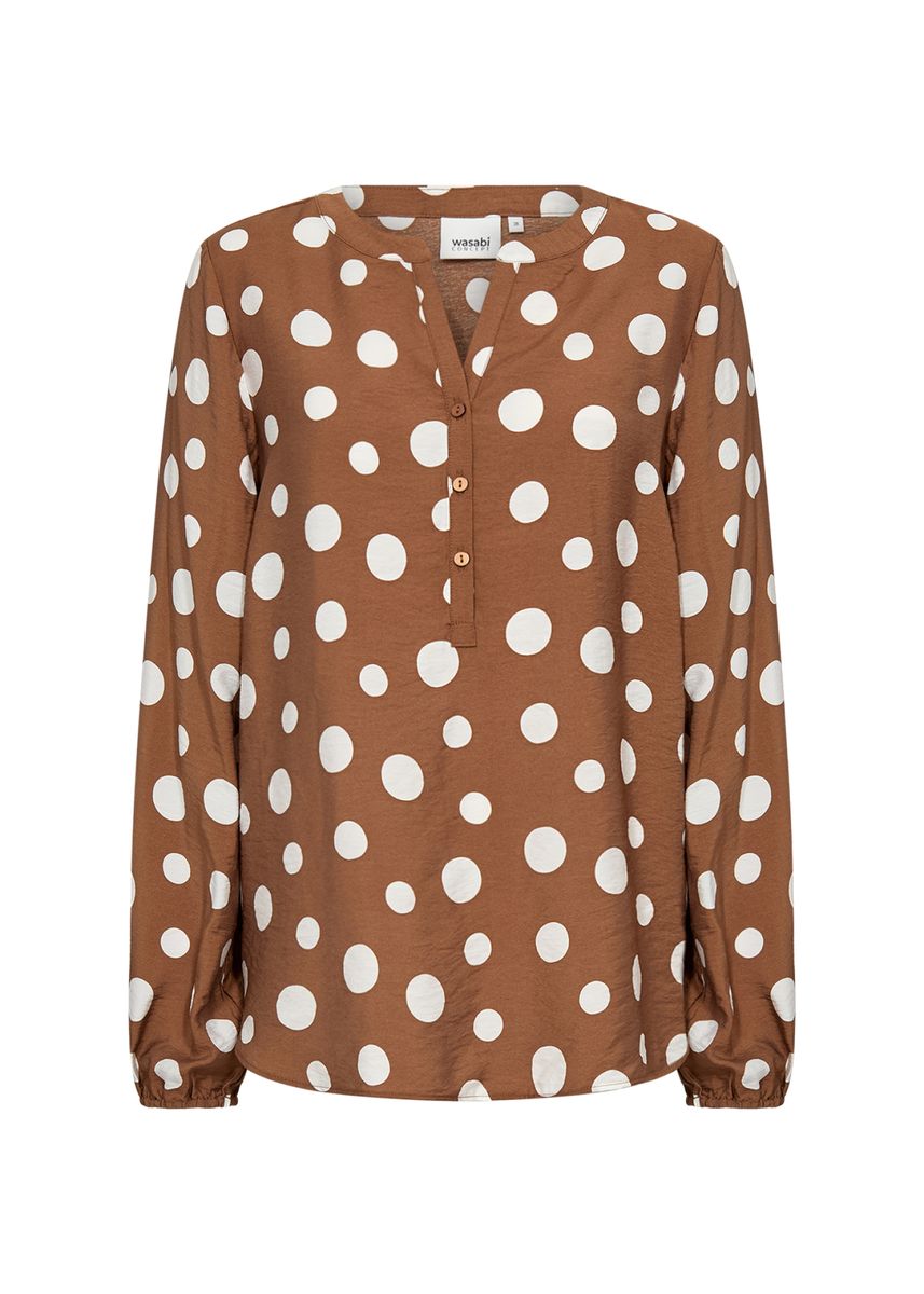 Wasabi CONCEPT Shirtbluse Celia 1, Split-Neck, für Damen, braun|weiß, 46/48