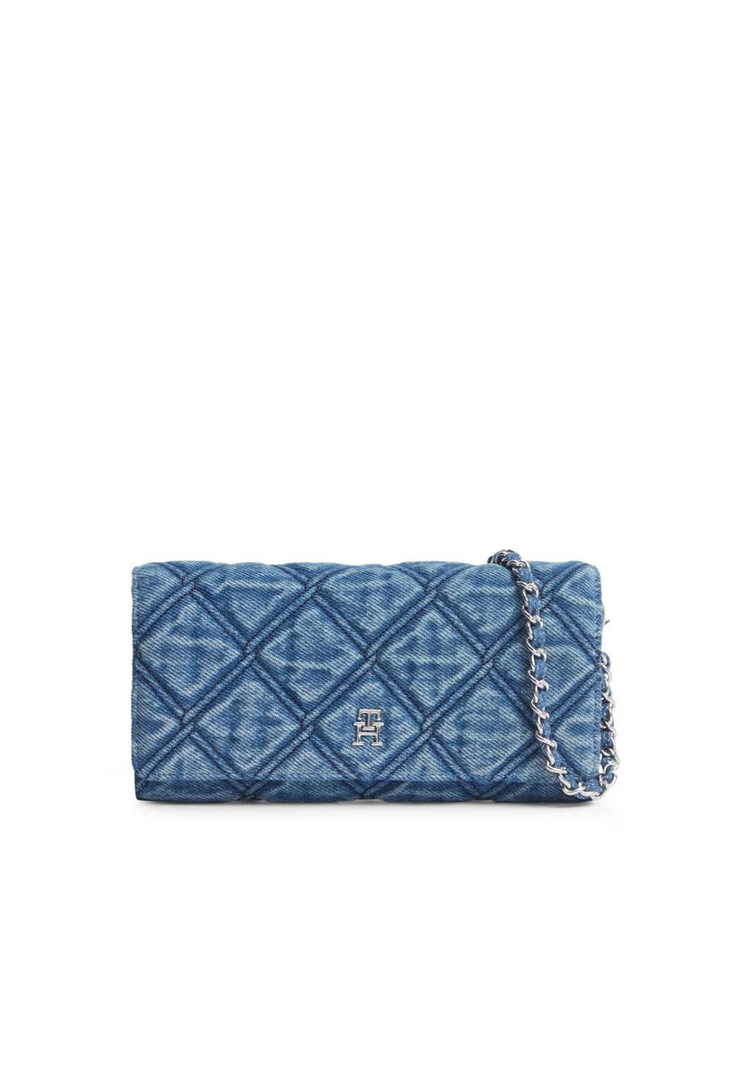 Gesteppte Denim-Kuvertasche mit Kette