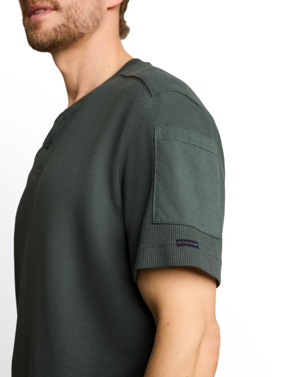 Strukturiertes Waffelstrick Henley-Shirt