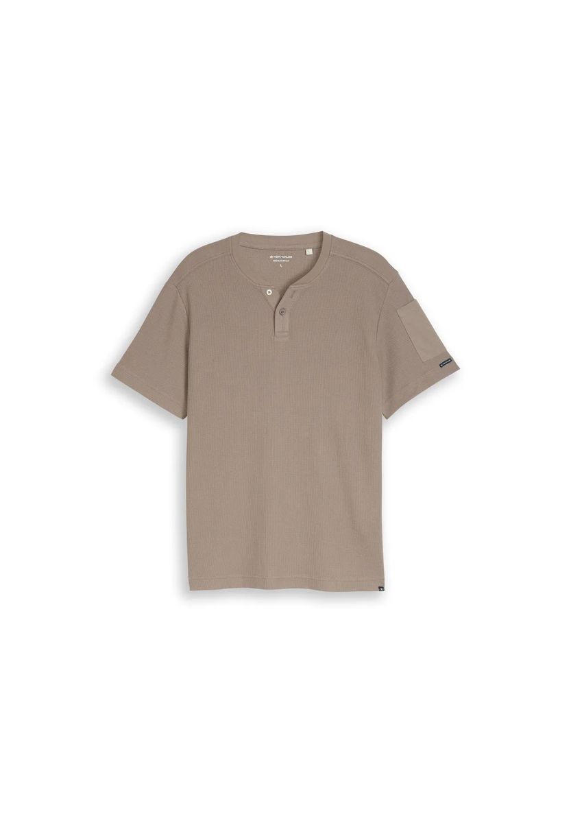 Waffelstrick Henley mit Ärmeltasche