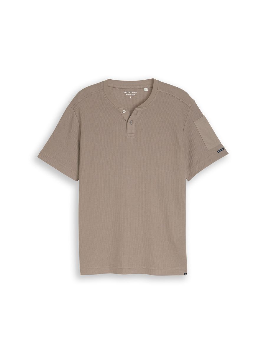 Waffelstrick Henley mit Ärmeltasche