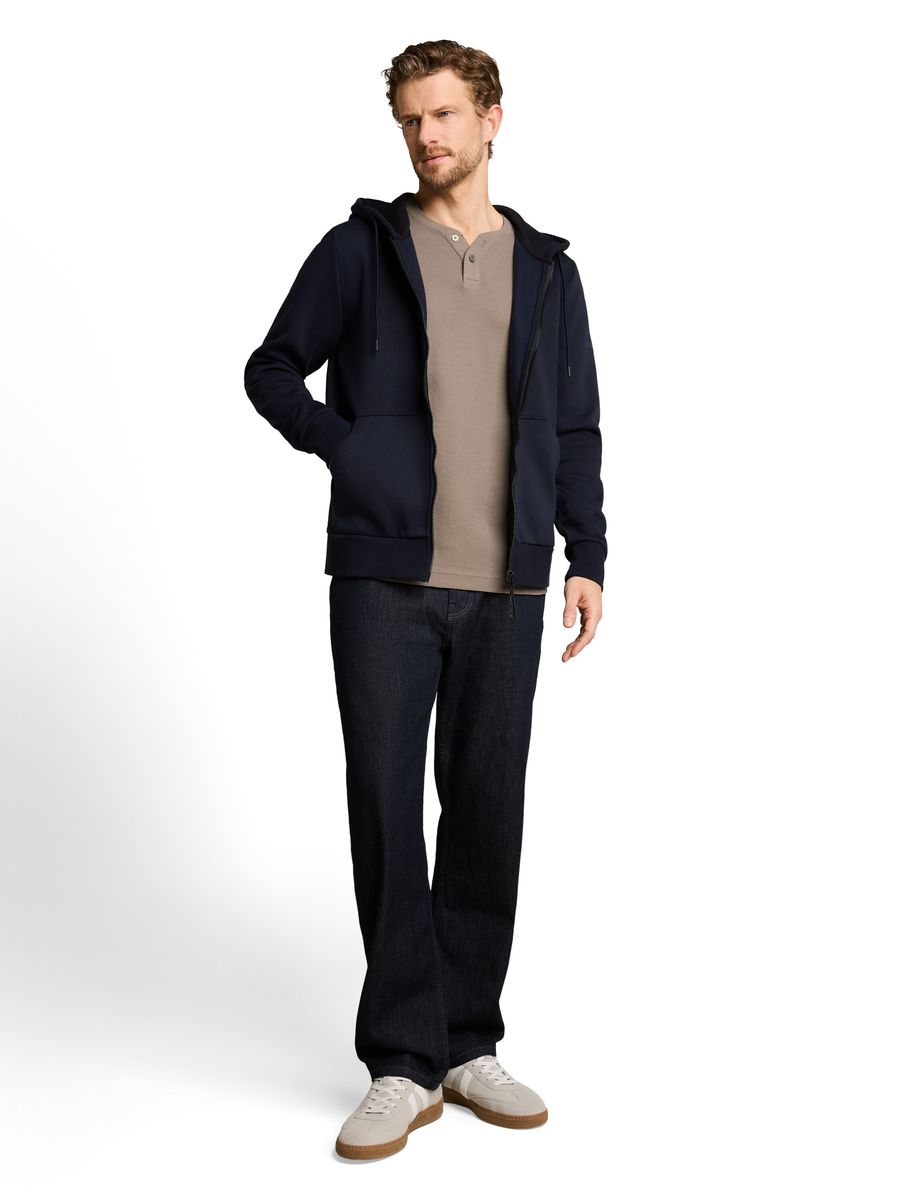 Waffelstrick Henley mit Ärmeltasche