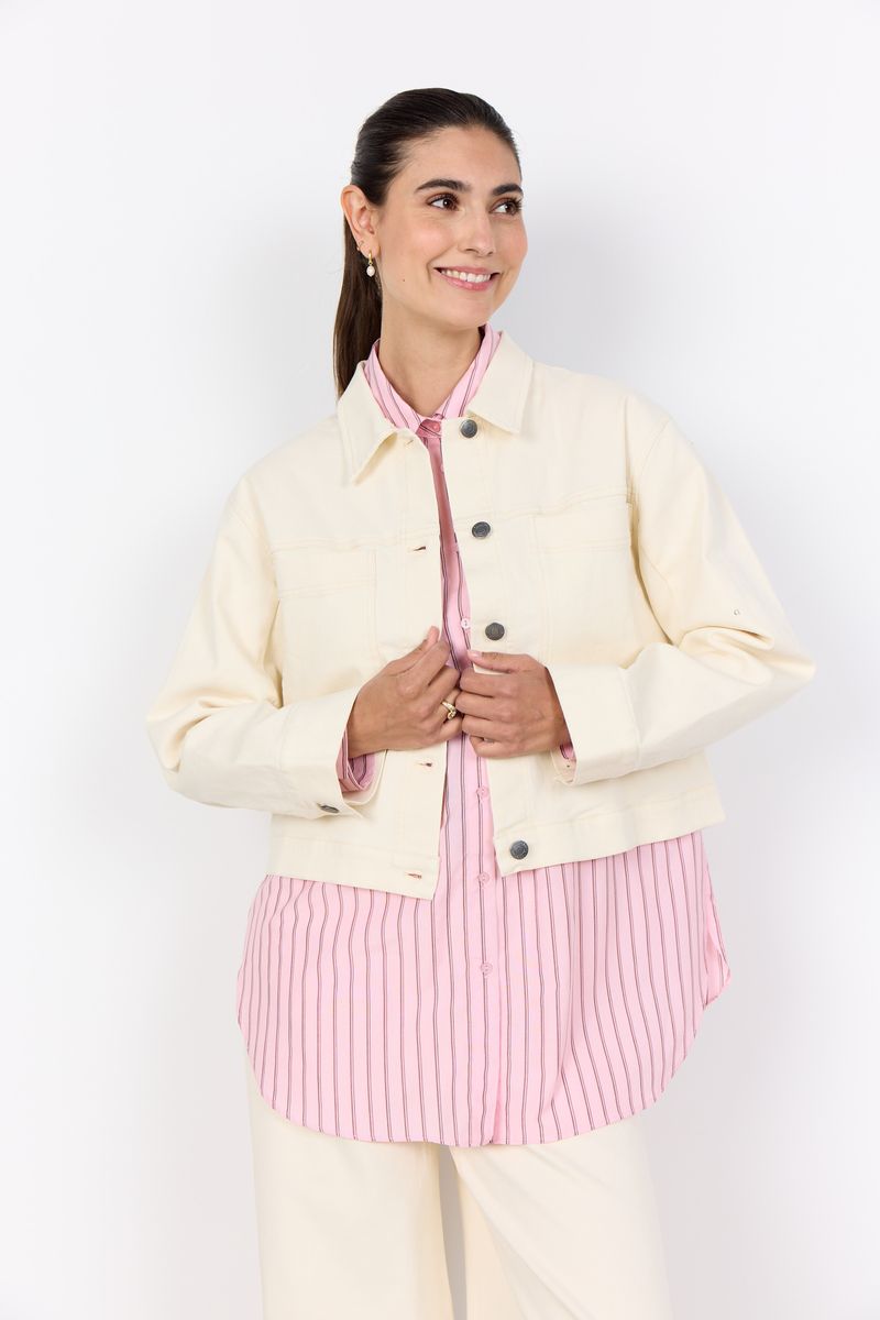 Klassische Cropped Beige Jeansjacke