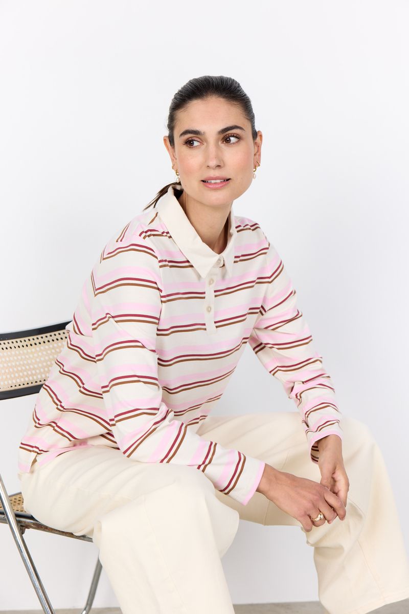 Gestreiftes Langarm-Poloshirt
