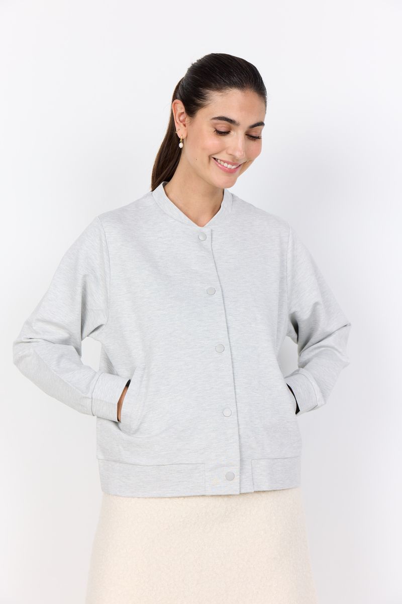 Lässige Grau-Melierte Jacke mit Knopfleiste