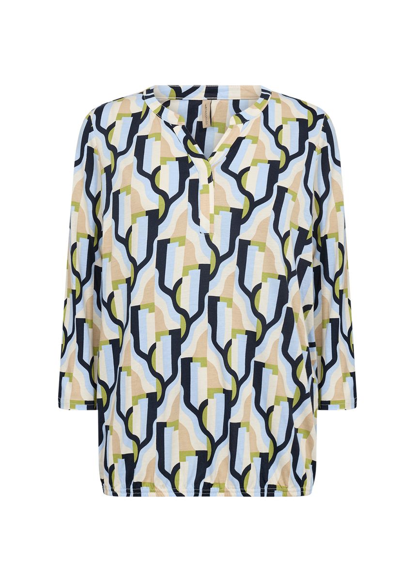 Bluse mit geometrischem Druck und Schlitzkragen