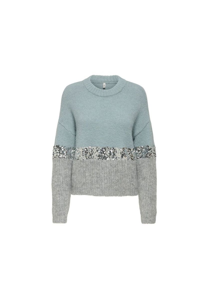 Zweifarbiger Strickpullover mit Paillettendetails