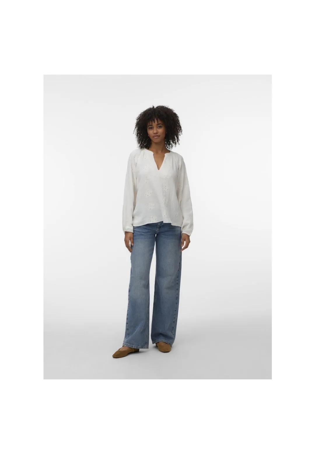 Romantische Bestickte Bluse mit Schlitz-Ausschnitt