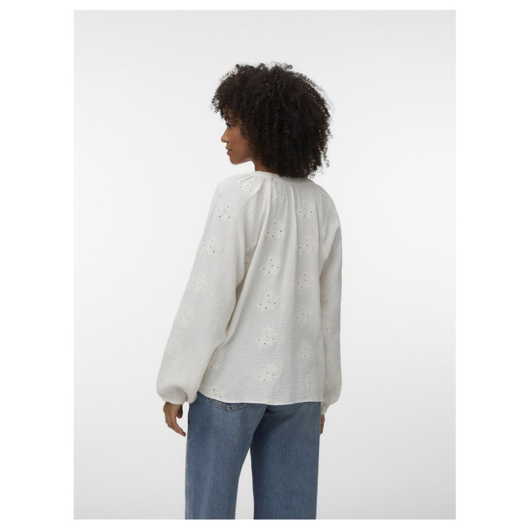 Romantische Bestickte Bluse mit Schlitz-Ausschnitt