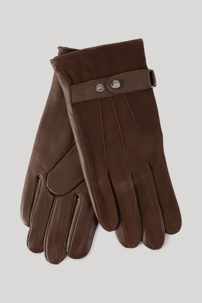 JOOP! Dunkelbraune Lederhandschuhe Lammnappa Wildleder Details