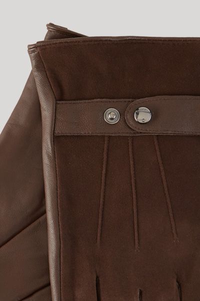 JOOP! Dunkelbraune Lederhandschuhe Lammnappa Wildleder Details