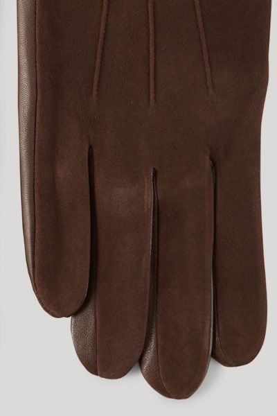 JOOP! Dunkelbraune Lederhandschuhe Lammnappa Wildleder Details