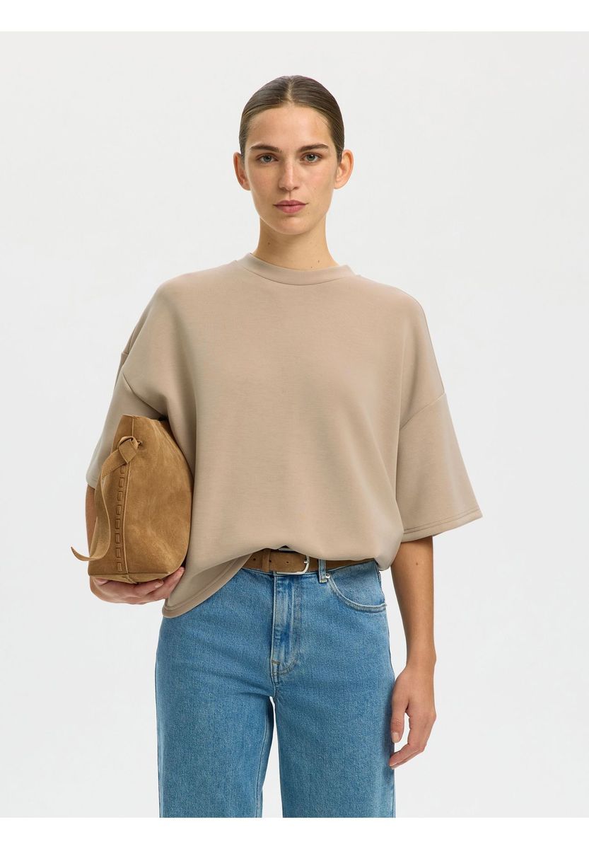 SELECTED FEMME Shirt, Halbarm, für Damen, beige, M