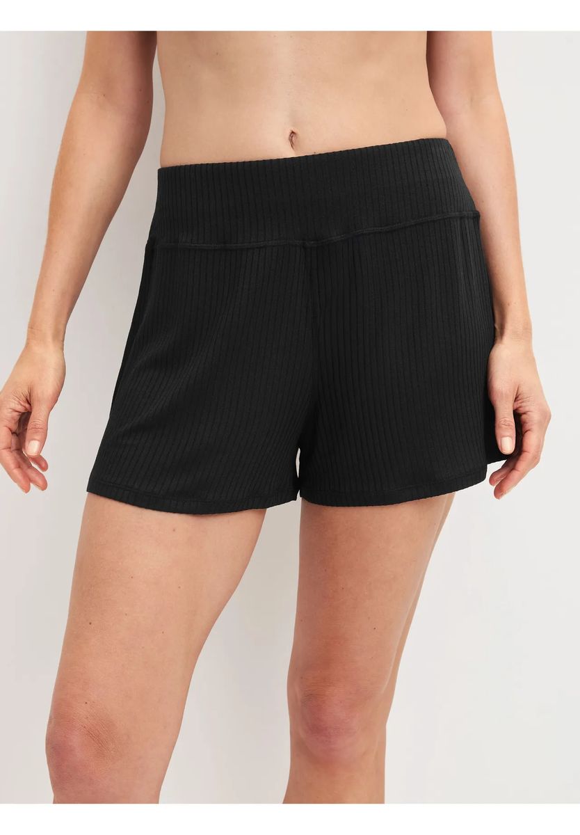 Fein gerippte High-Waist Relaxed-Shorts