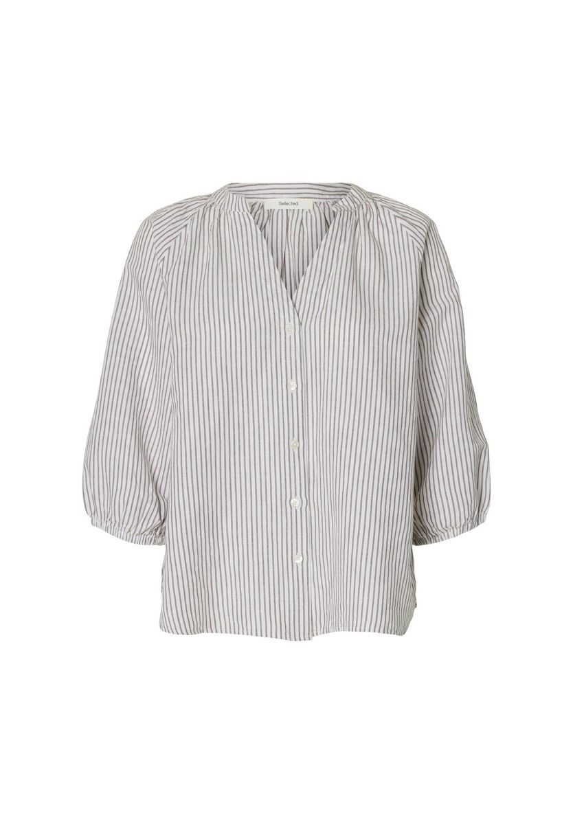 Gestreifte Bluse mit Knopfleiste und Ballonärmeln