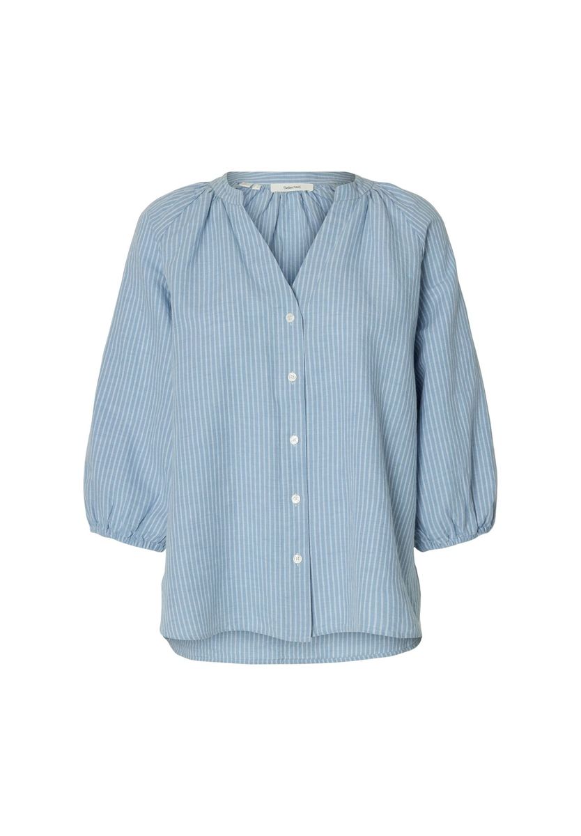 Gestreifte Bluse mit Knopfleiste und 3/4-Ärmeln