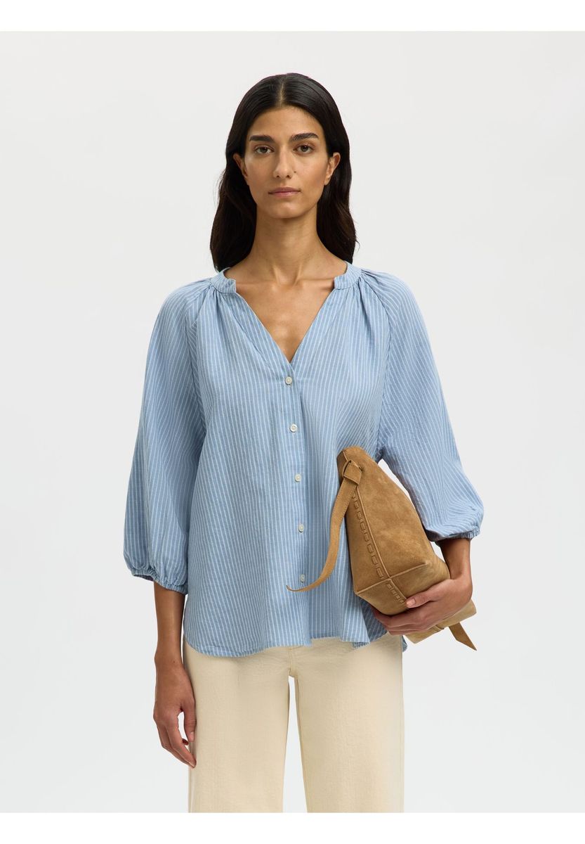 Gestreifte Bluse mit Knopfleiste und 3/4-Ärmeln