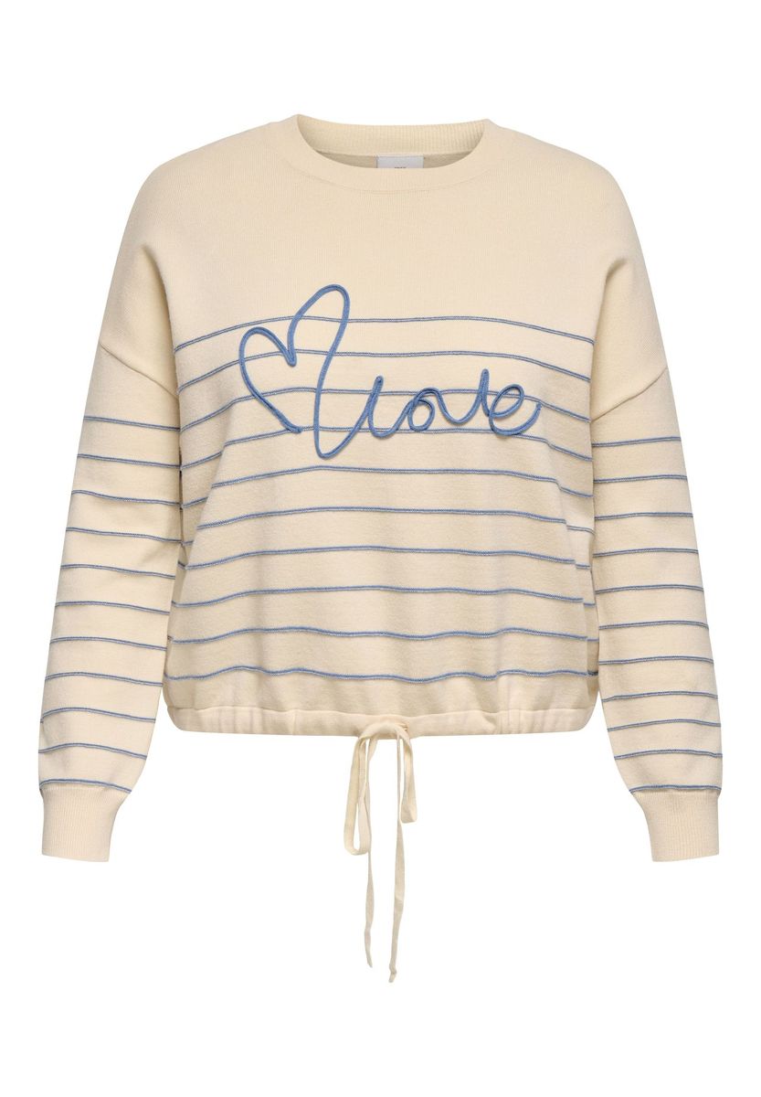 Gestreifter Strickpullover mit Kordelzug
