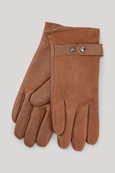 Handschuhe in Braunem Lammnappa-Ziegenveloursleder mit verstellbarem Riemen