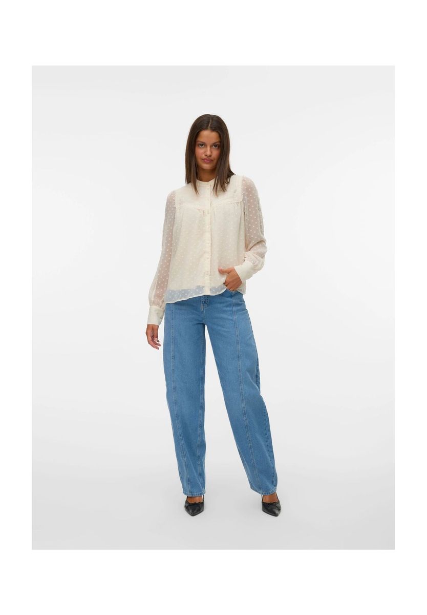 Gepunktete Chiffonbluse mit Stehkragen