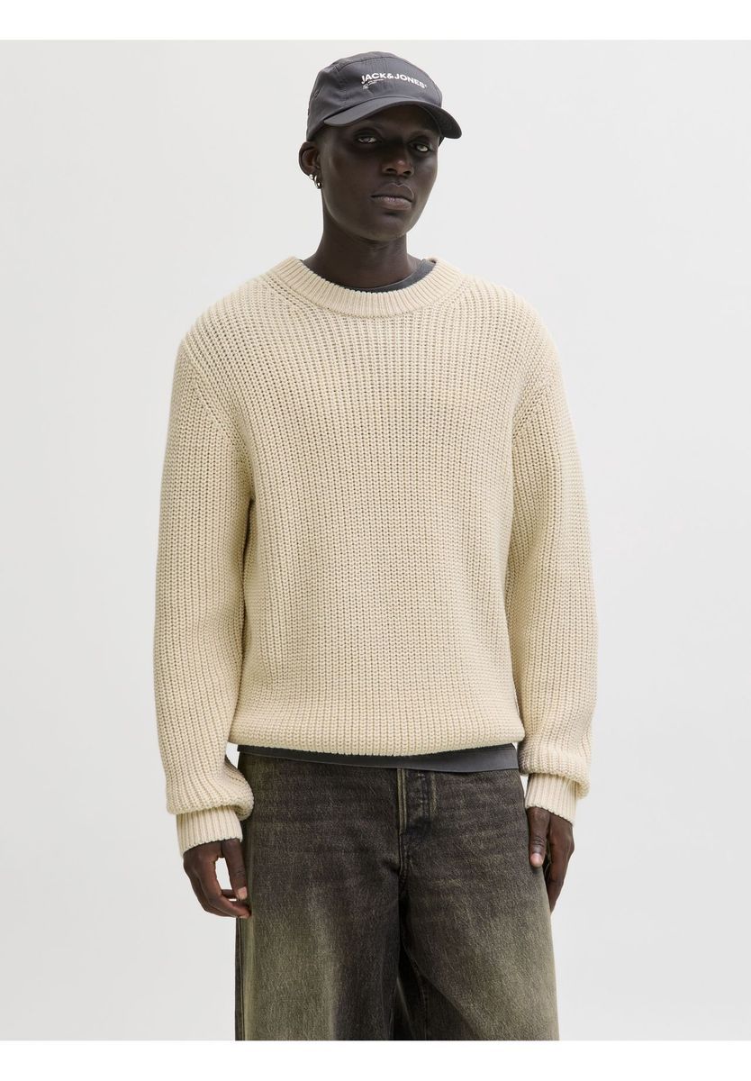 Herren Strickpullover mit geripptem Rundhalsausschnitt