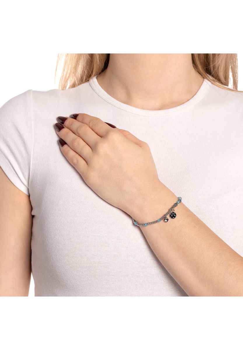 Edelstahl-Perlenarmband mit Herz-Anhänger