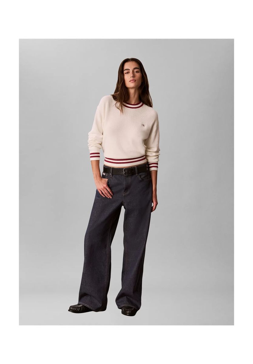 Rippstrick-Pullover mit College-Streifen