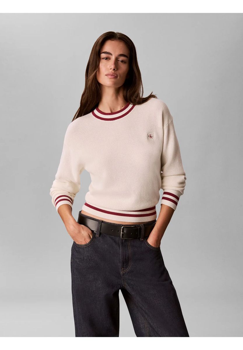 Rippstrick-Pullover mit College-Streifen