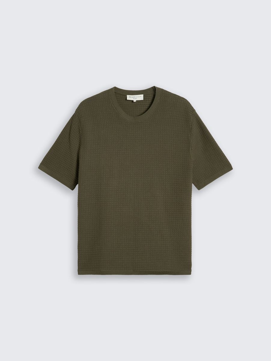 Strukturierter Waffelstrick-Kurzarm-Pullover