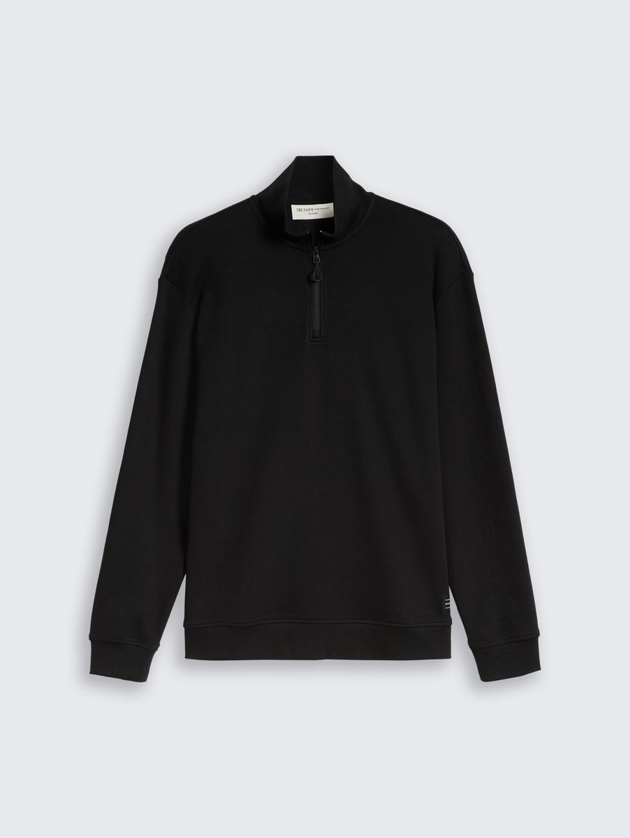 Strukturierter Half-Zip-Sweatshirt aus Baumwolle