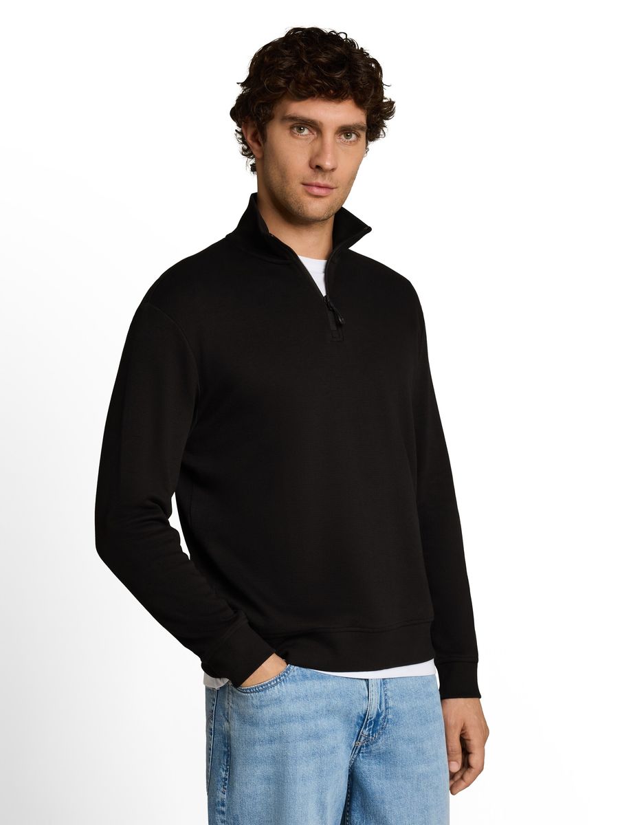 Strukturierter Half-Zip-Sweatshirt aus Baumwolle