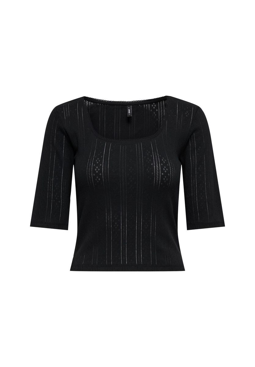 Geripptes Strickoberteil mit eckigem Ausschnitt